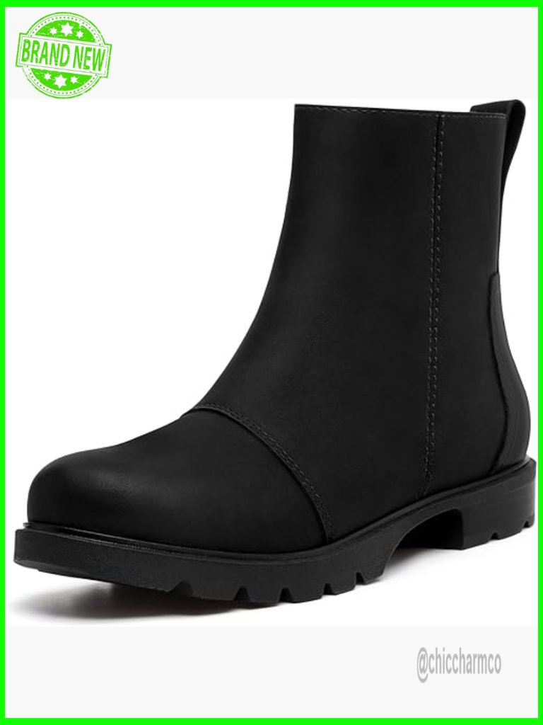 Chunky Lug Sole Ankle Boots Side Zipper Low Heel Booties